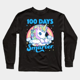 100 Days Smarter Unicorn Girls Teacher 100th Day of School Long Sleeve T-Shirt